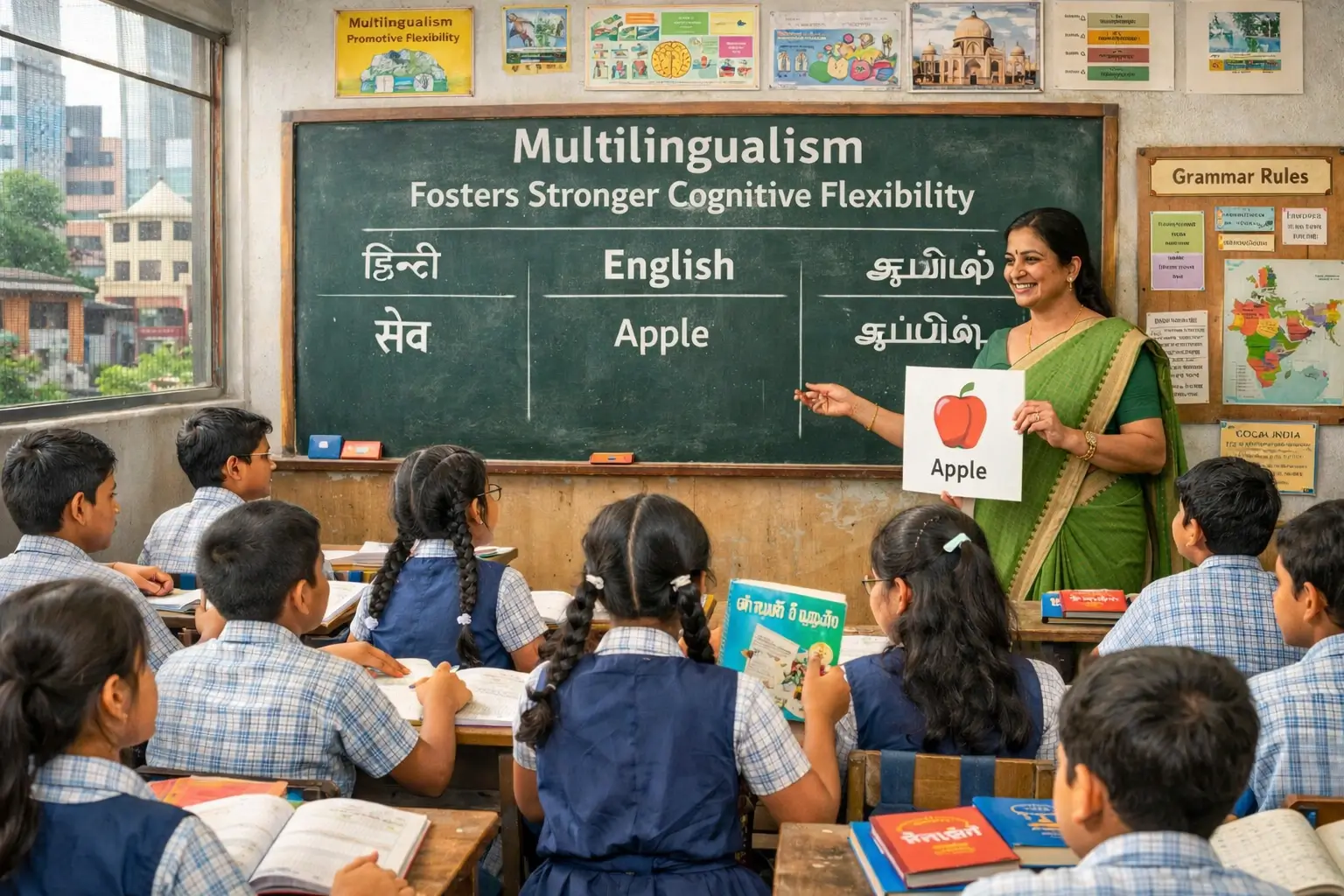 School children studing in classroom
