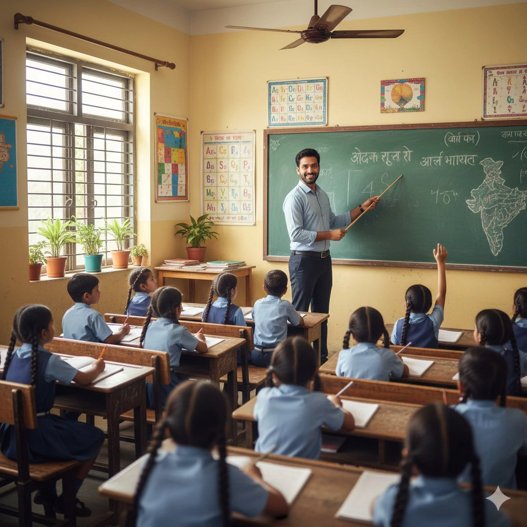 Indian teacher teaching in classroom - teacher salary in India